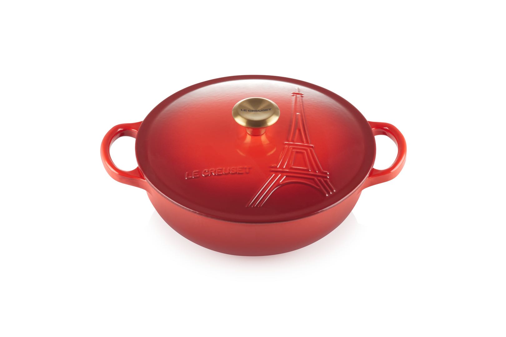 ROUND COCOTTE EIFFEL TOWER 22CM CERISE GOLD KNOB-FS 30%