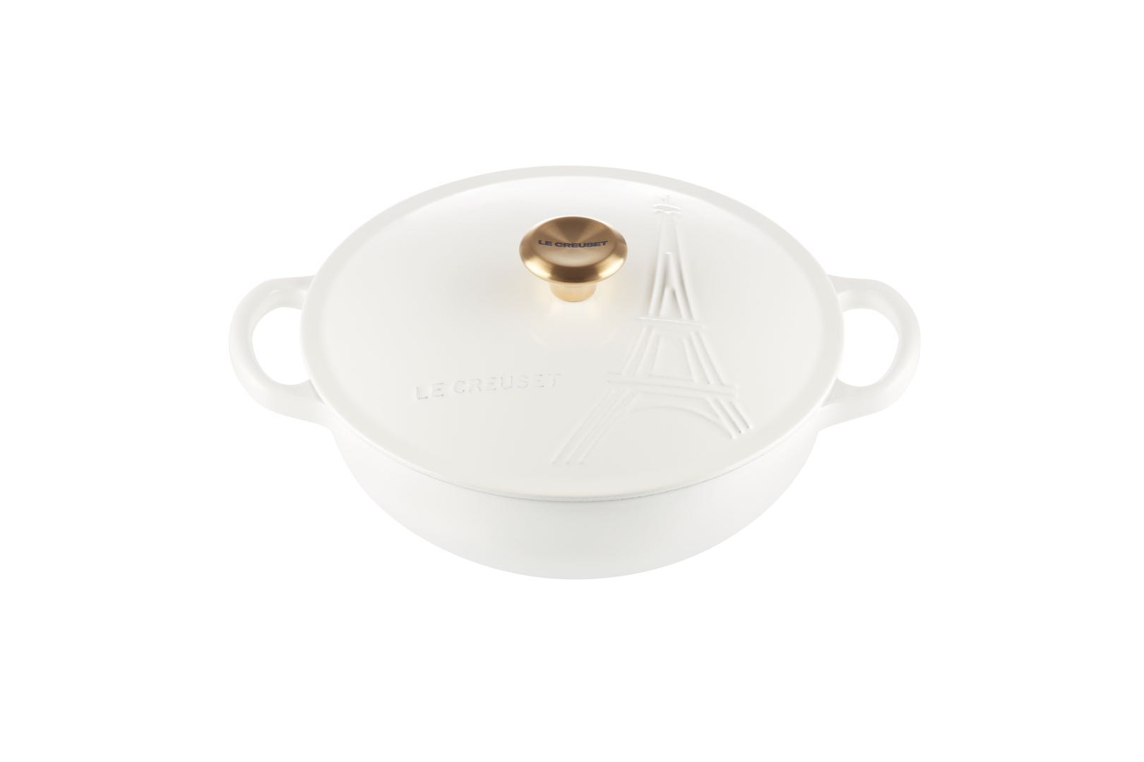 ROUND COCOTTE EIFFEL TOWER 22CM WHITE GOLD KNOB