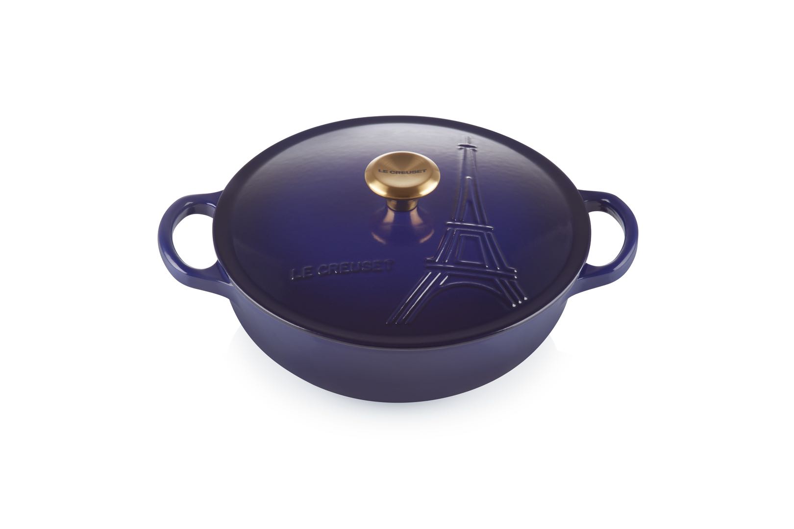 ROUND COCOTTE EIFFEL TOWER 22CM INDIGO GOLD KNOB-FS 30%