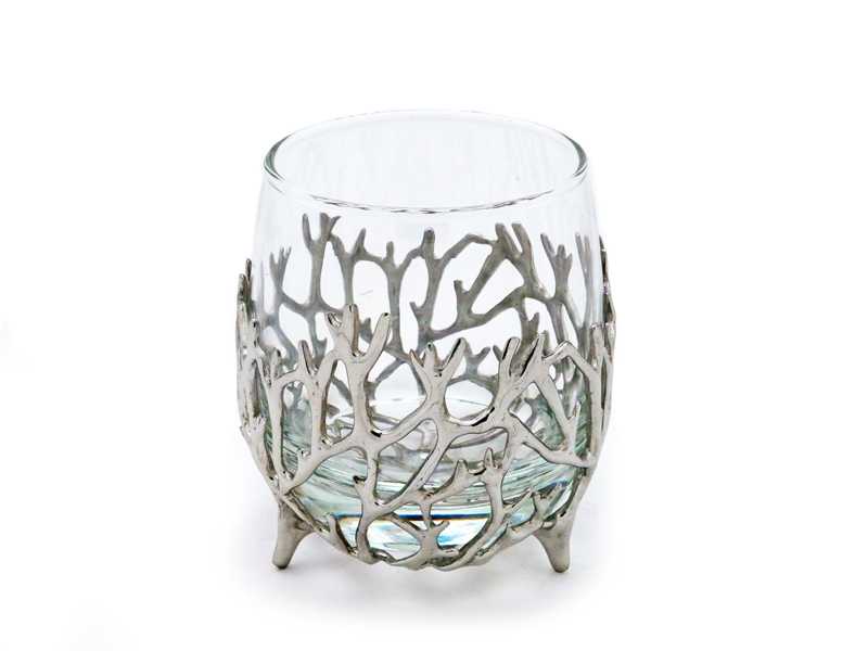 WG009 แก้วน้ำ ลายเขากวาง Antler coral glass holder 8.5x8.5x9.5 cm.