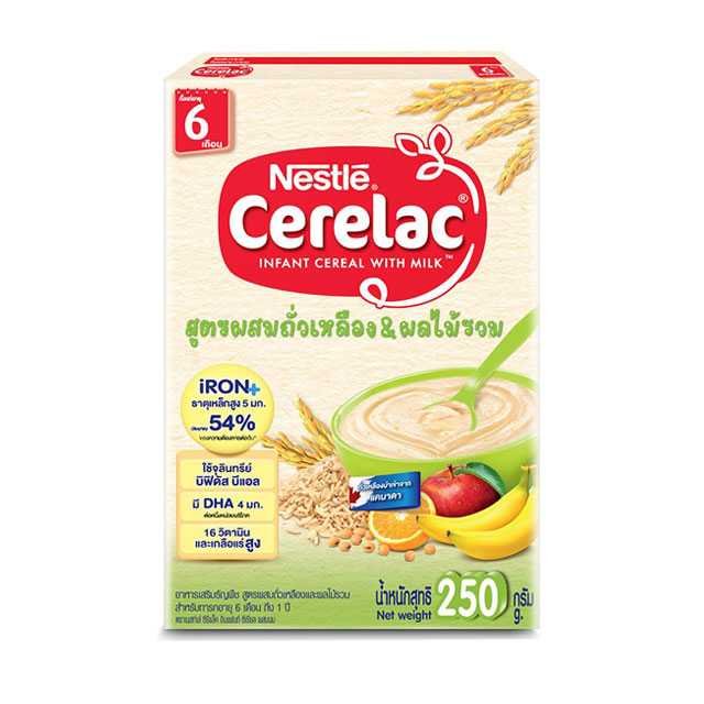 ซีรีแล็ค อาหารเสริมธัญพืช สูตรผสมถั่วเหลือง & ผลไม้รวม สำหรับเด็ก 6 เดือน - 1 ปี ขนาด 250 กรัม