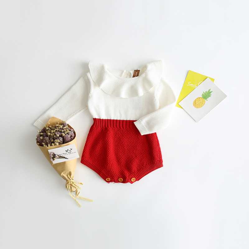 บอดี้สูทไหมพรมสีขาว-แดง [B36]