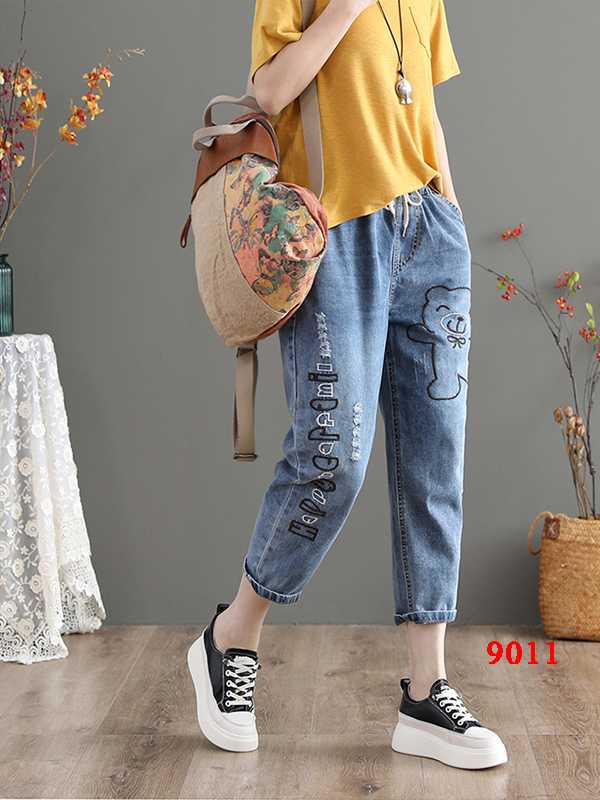 ไซส์ใหญ่ 2XL-5XL กางเกงยีนส์งานปัก ยีนส์ขายาวยาว 80 CM