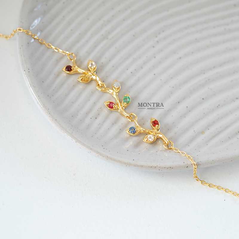 [Pre-Order] สร้อยข้อมือนพเก้า สร้อยข้อมือใบมะกอก เงินแท้ S925 ฝังพลอยแท้ by Montra Jewelry