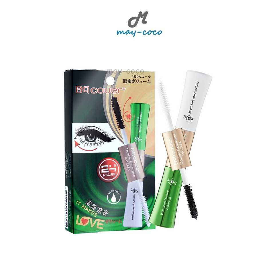 (2 หัว) มาสคาร่าเขียว Bq Cover Double Extension Mascara ODBO ฉลากไทย มาสคาร่า ขนตายาว ขนตางอน กันน้ำ