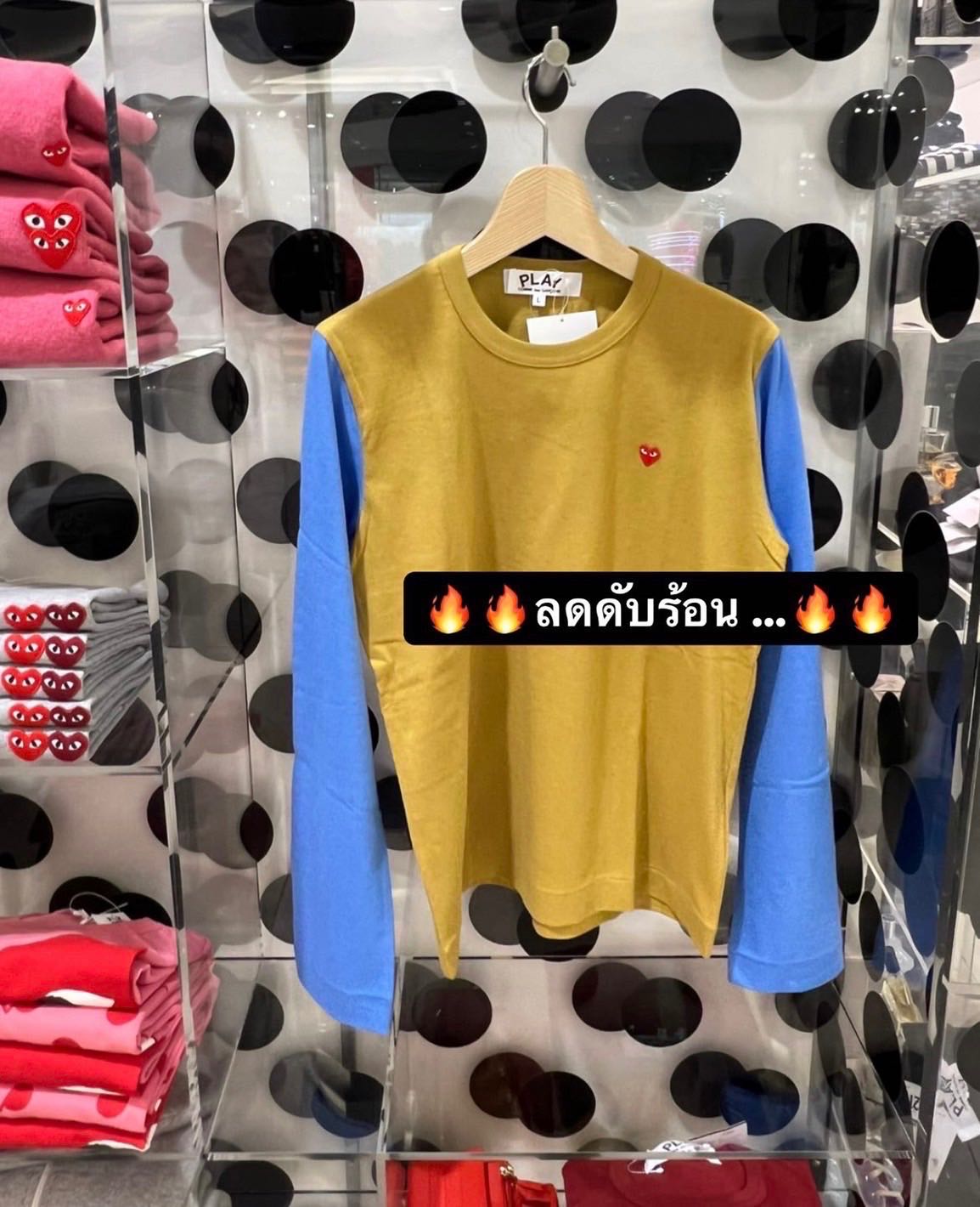 PLAY COMME des GARÇONS : เสื้อยืดพื้น Play Comme คอกลมแขนยาว (ของแท้จากญี่ปุ่น 100%)