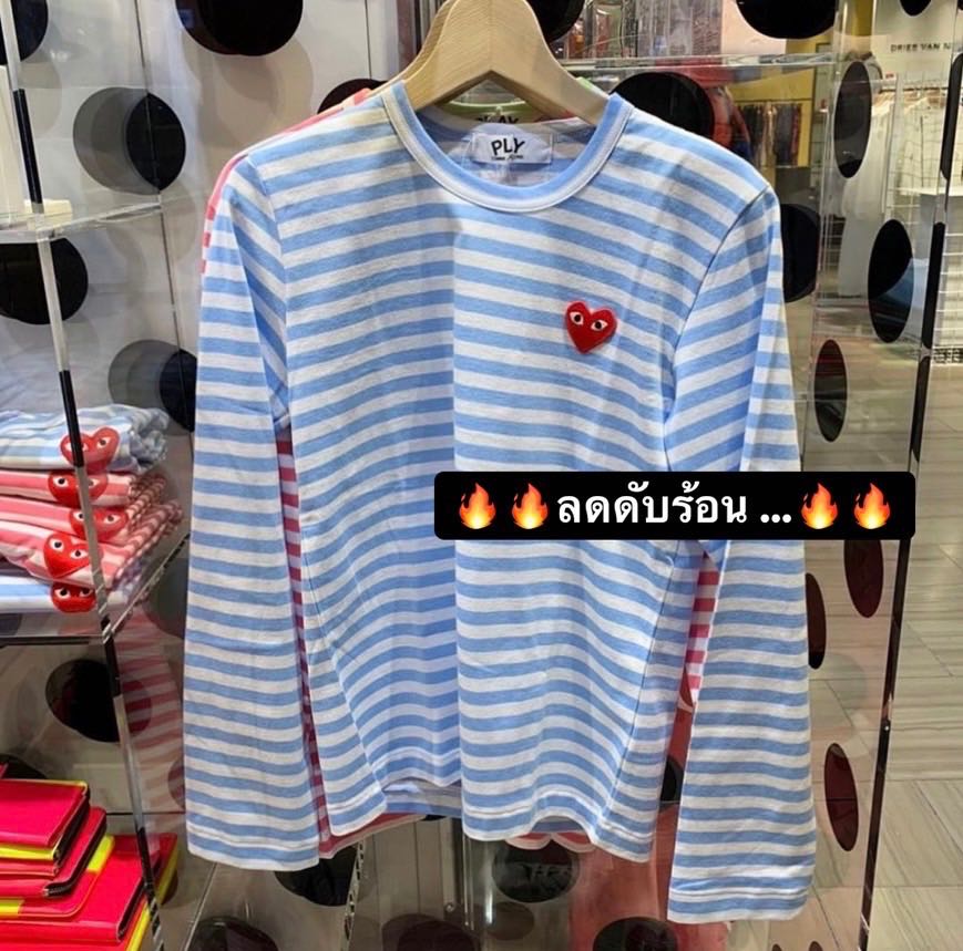 PLAY COMME des GARÇONS : เสื้อยืด Play Comme  ลายขวางคอกลมแขนยาว (ของแท้จากญี่ปุ่น 100%) 