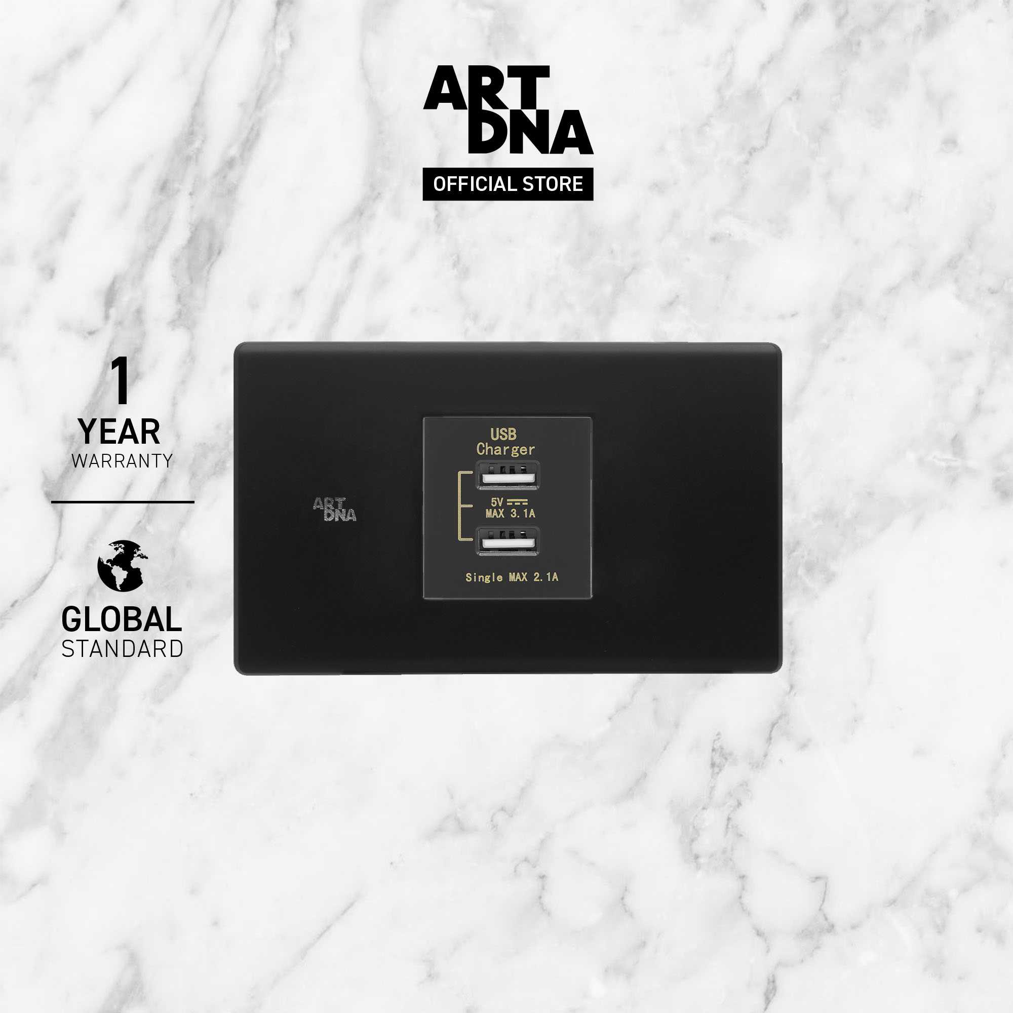 ART DNA รุ่น C3 Double USB Socket Size M สีดำ design switch สวิตซ์ไฟโมเดิร์น สวิตซ์ไฟสวย ปลั๊กไฟสวย