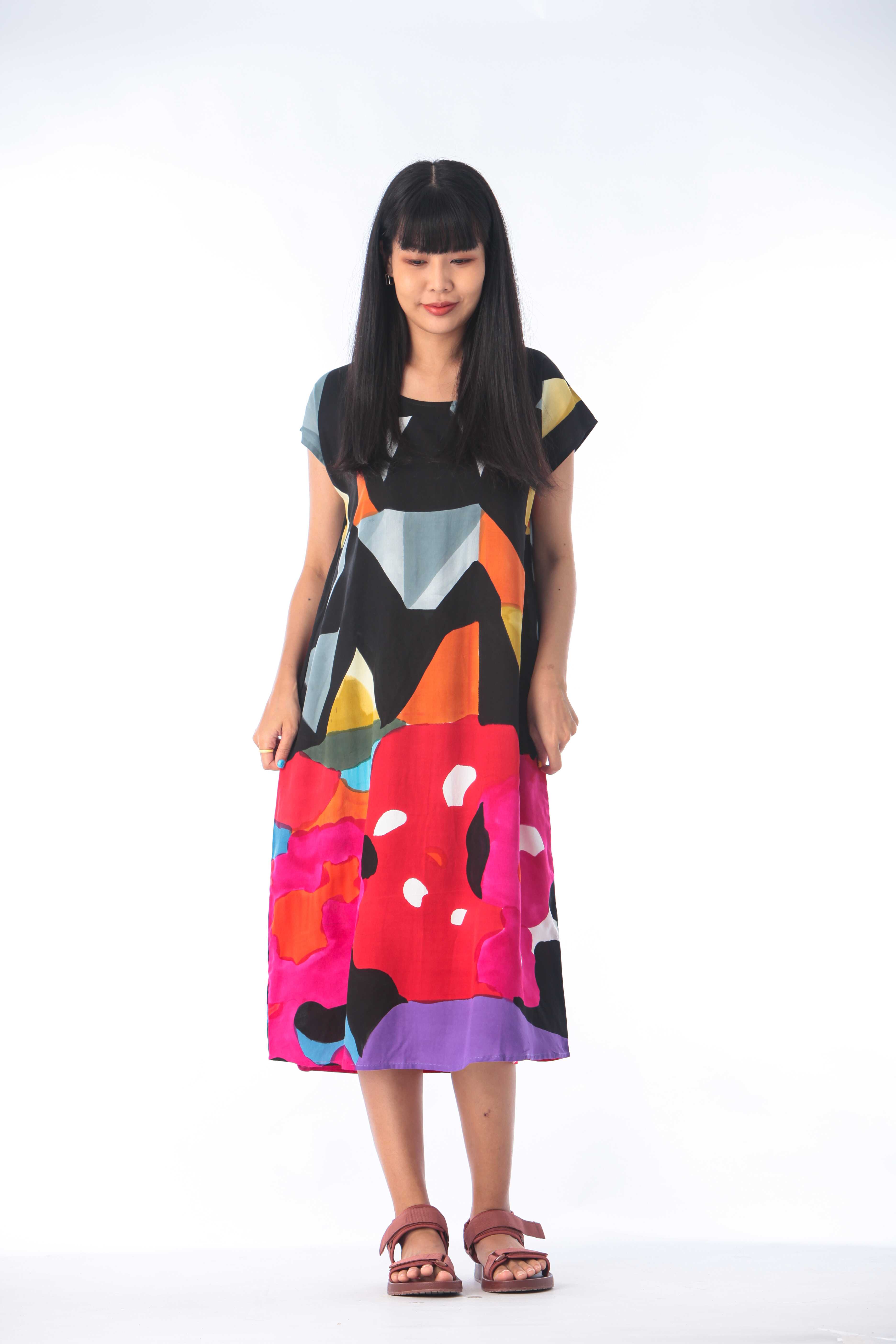 (Pre-Order)Long Dress แขนเลย Cotton Rayon Hand Paint