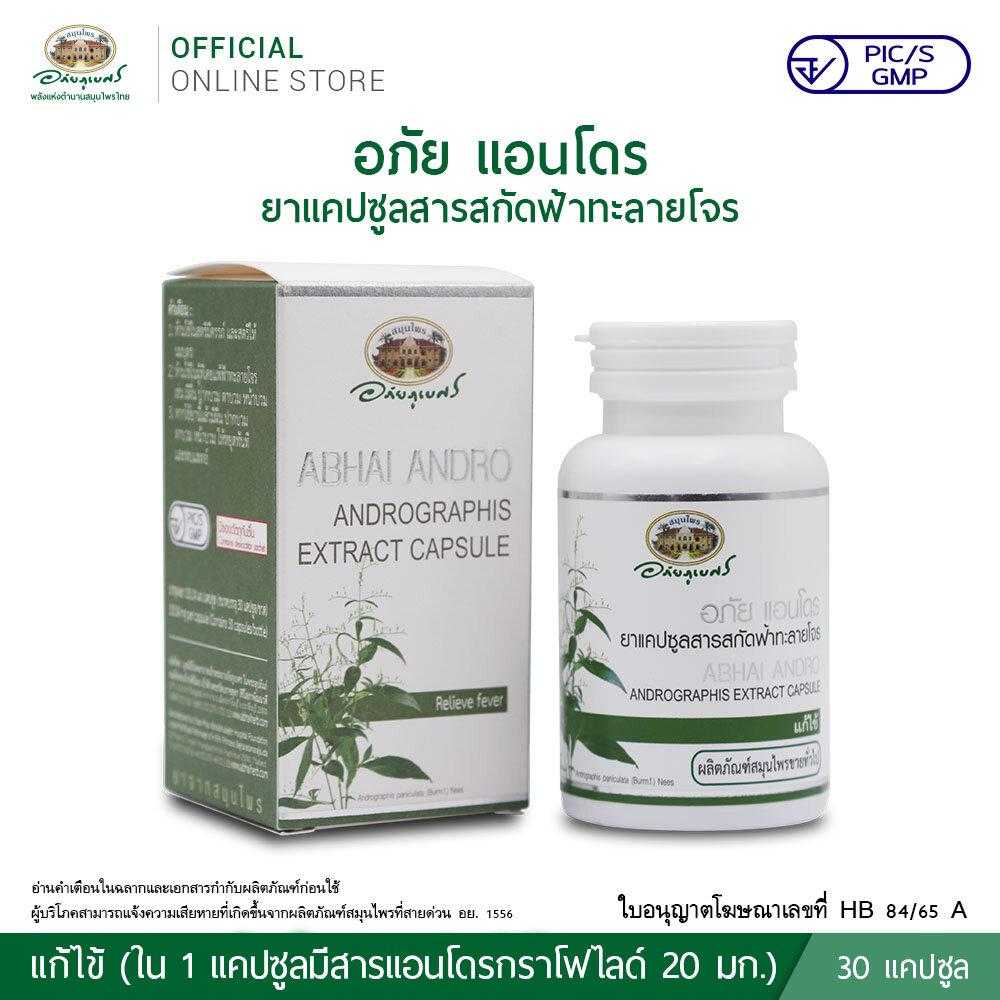 สมุนไพร อภัยภูเบศร อภัย แอนโดร ยาแคปซูลสารสกัดฟ้าทะลายโจร 30 แคปซูล/กระปุก