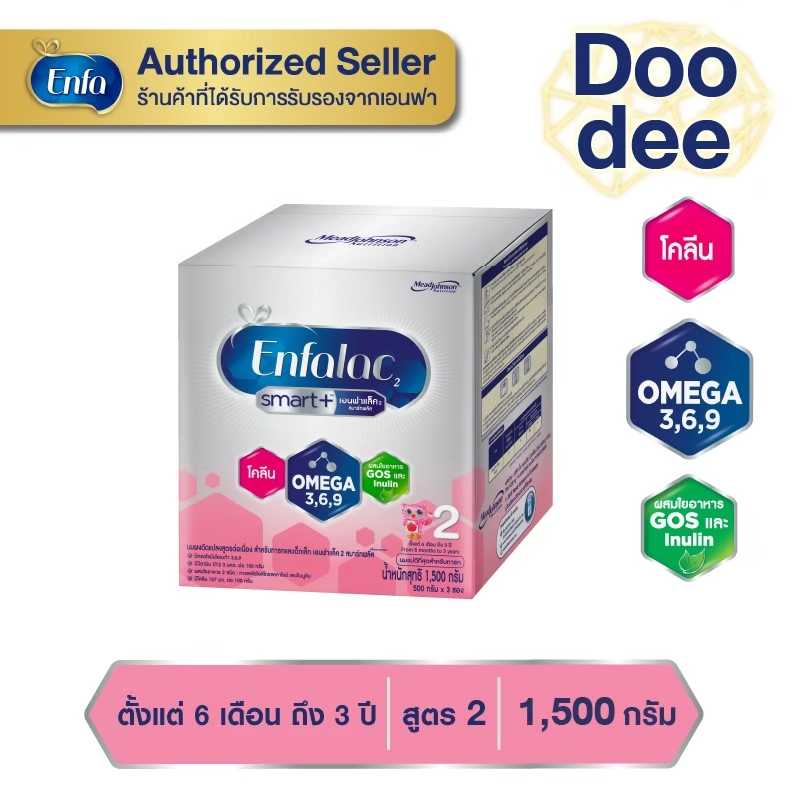 Enfalac Smart+ นมผง เอนฟาแลค สมาร์ทพลัส สูตร 2 ขนาด 1500 กรัม 1 กล่อง