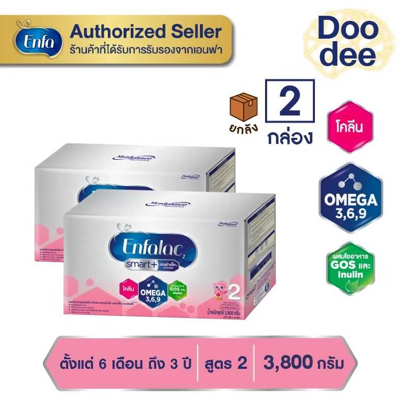 (ขายยกลัง 2 กล่อง) Enfalac Smart+ นมผง เอนฟาแลค สมาร์ทพลัส สูตร 2 ขนาด 3800 กรัม X 2 กล่อง