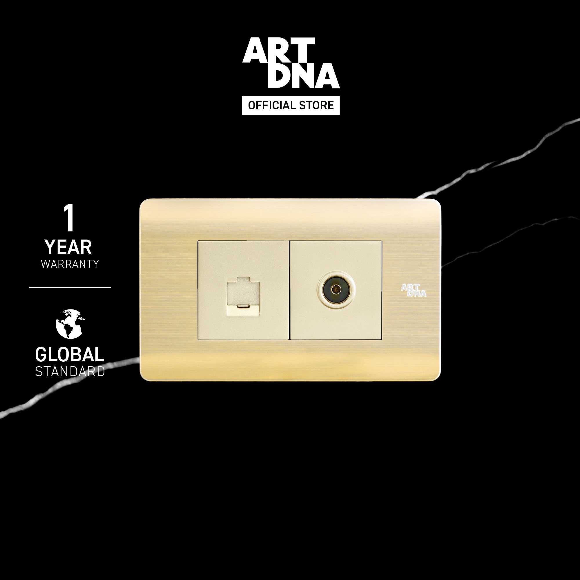 ART DNA รุ่น A85 Computer CAT6 + TV Socket Size M สีทอง สวิตซ์ไฟโมเดิร์น สวิตซ์ไฟสวยๆ ปลั๊กไฟสวยๆ
