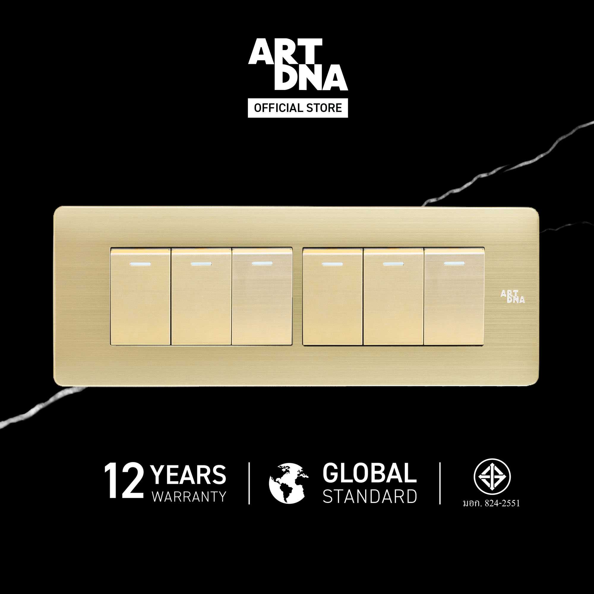 ART DNA รุ่น A85 Switch 6 Gang Size S สีทอง ขนาด 2x6  สวิตซ์ไฟโมเดิร์น สวิตซ์ไฟสวยๆ ปลั๊กไฟสวยๆ
