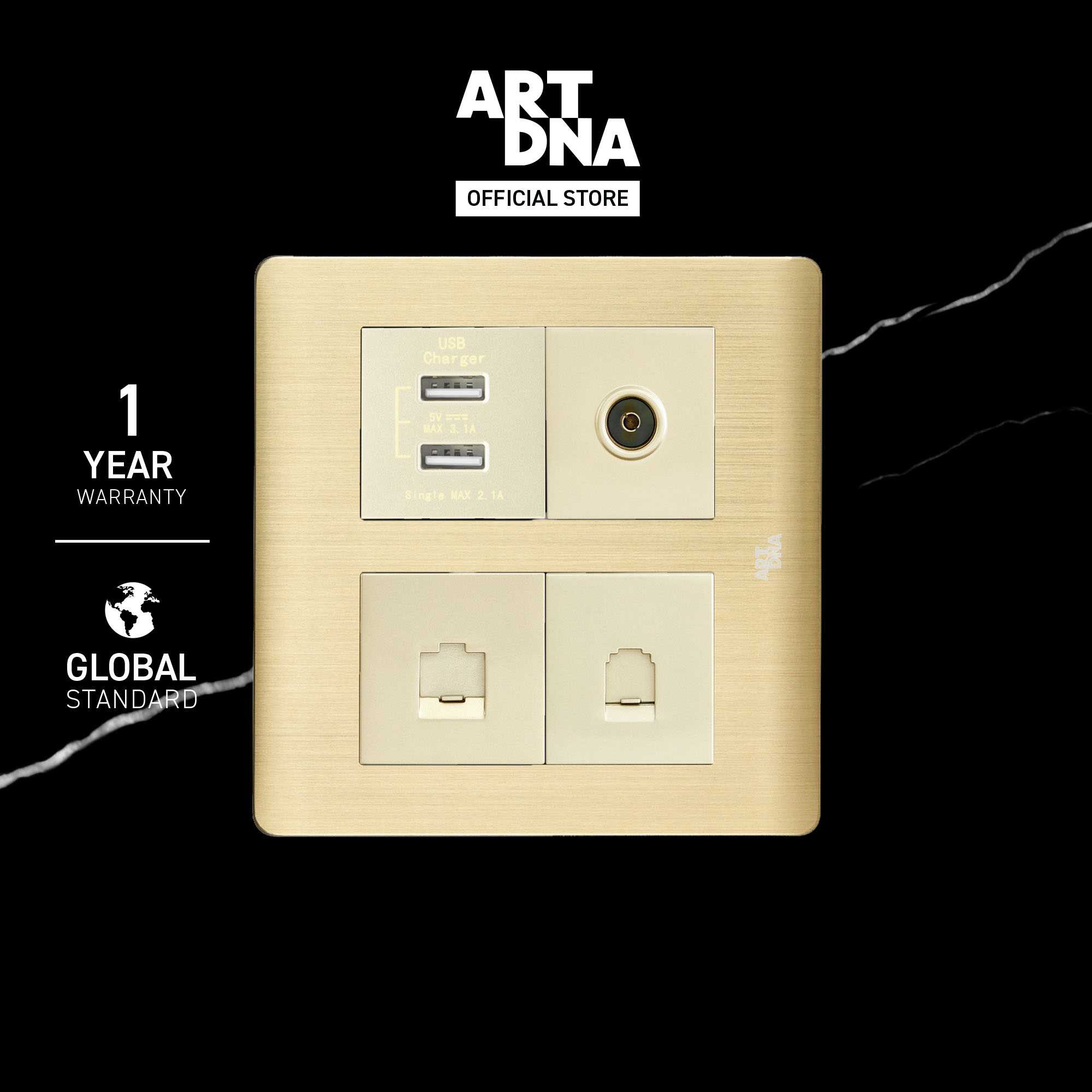 ART DNA รุ่น A85 USB+TV+Computer+Telephone Socket Size M สีทอง ขนาด 4x4 สวิตซ์ไฟสวยๆ ปลั๊กไฟสวยๆ