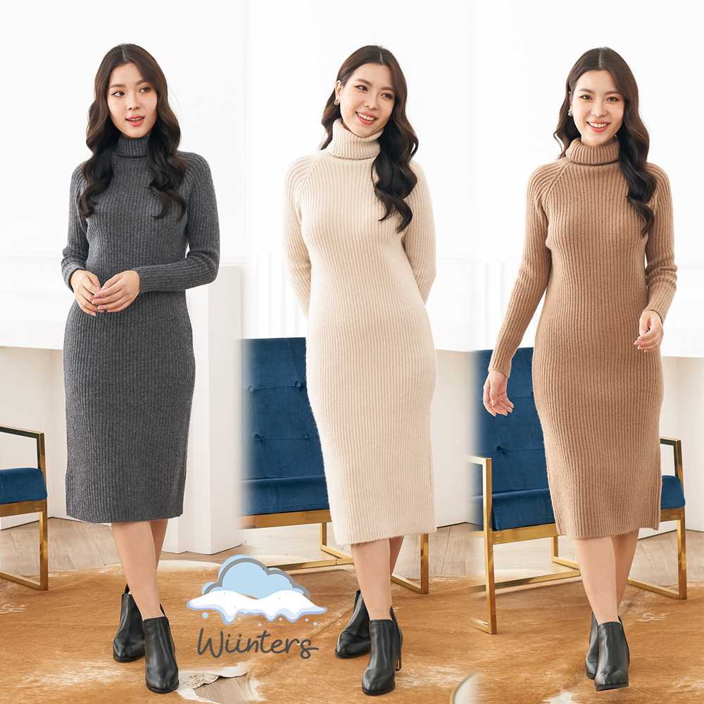 [ Paris Knitted Dress ]​ เดรสไหมพรม เดรสคอเต่า