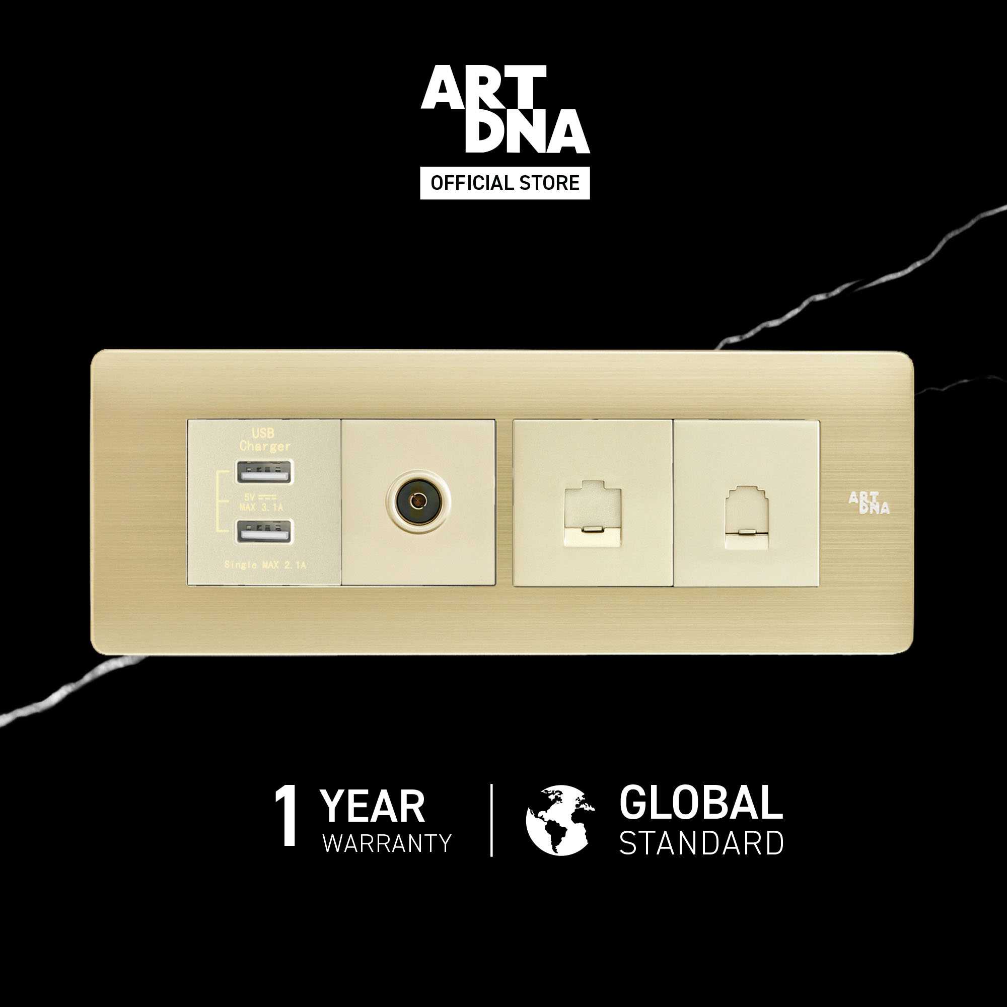 ART DNA รุ่น A85 USB+TV+Computer+Telephone Socket Size M สีทอง ขนาด 2x6 สวิตซ์ไฟสวยๆ ปลั๊กไฟสวยๆ