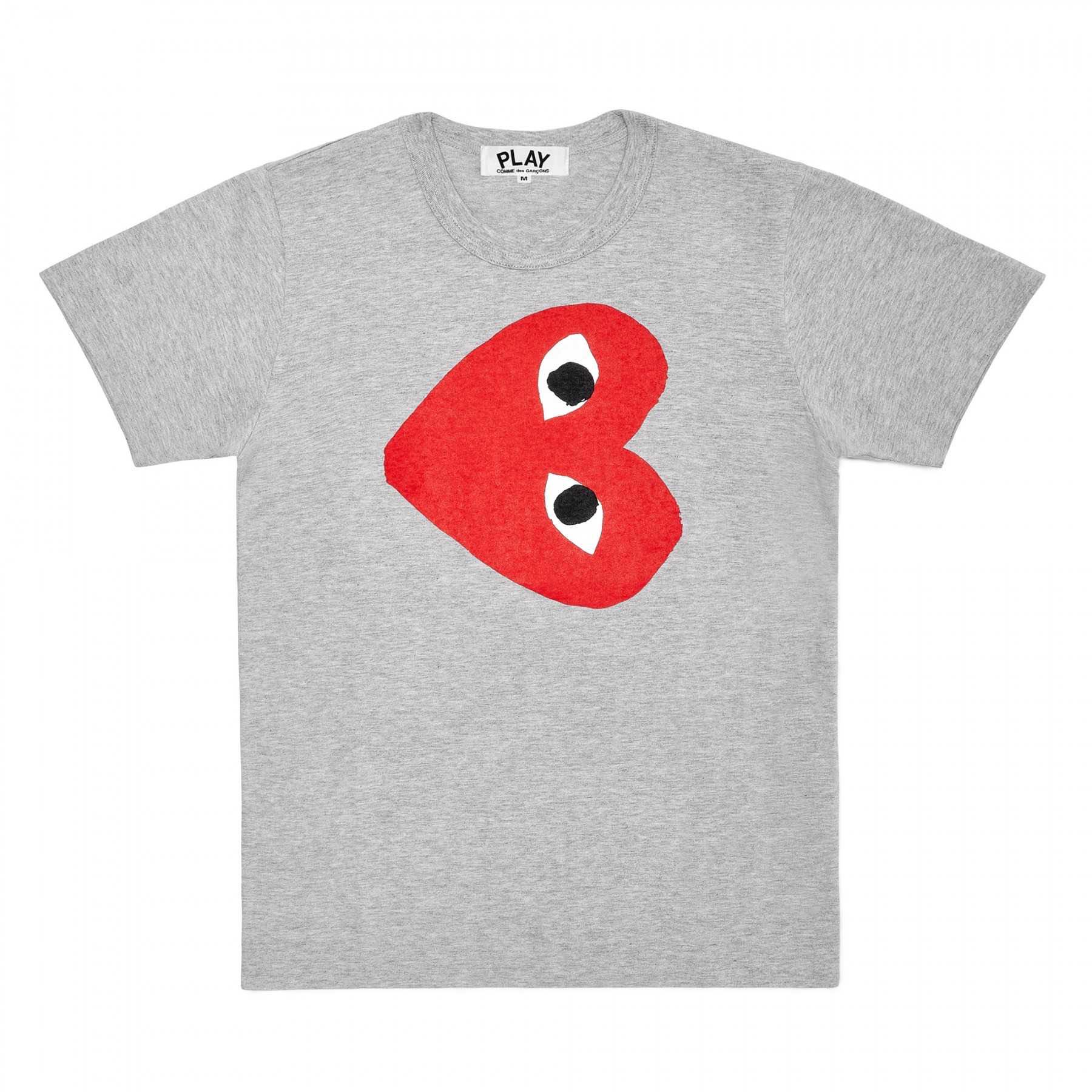PLAY COMME des GARÇONS : เสื้อยืด Play Comme พื้นเทาหัวใจแดงตะแคง (ของแท้จากญี่ปุ่น 100%)