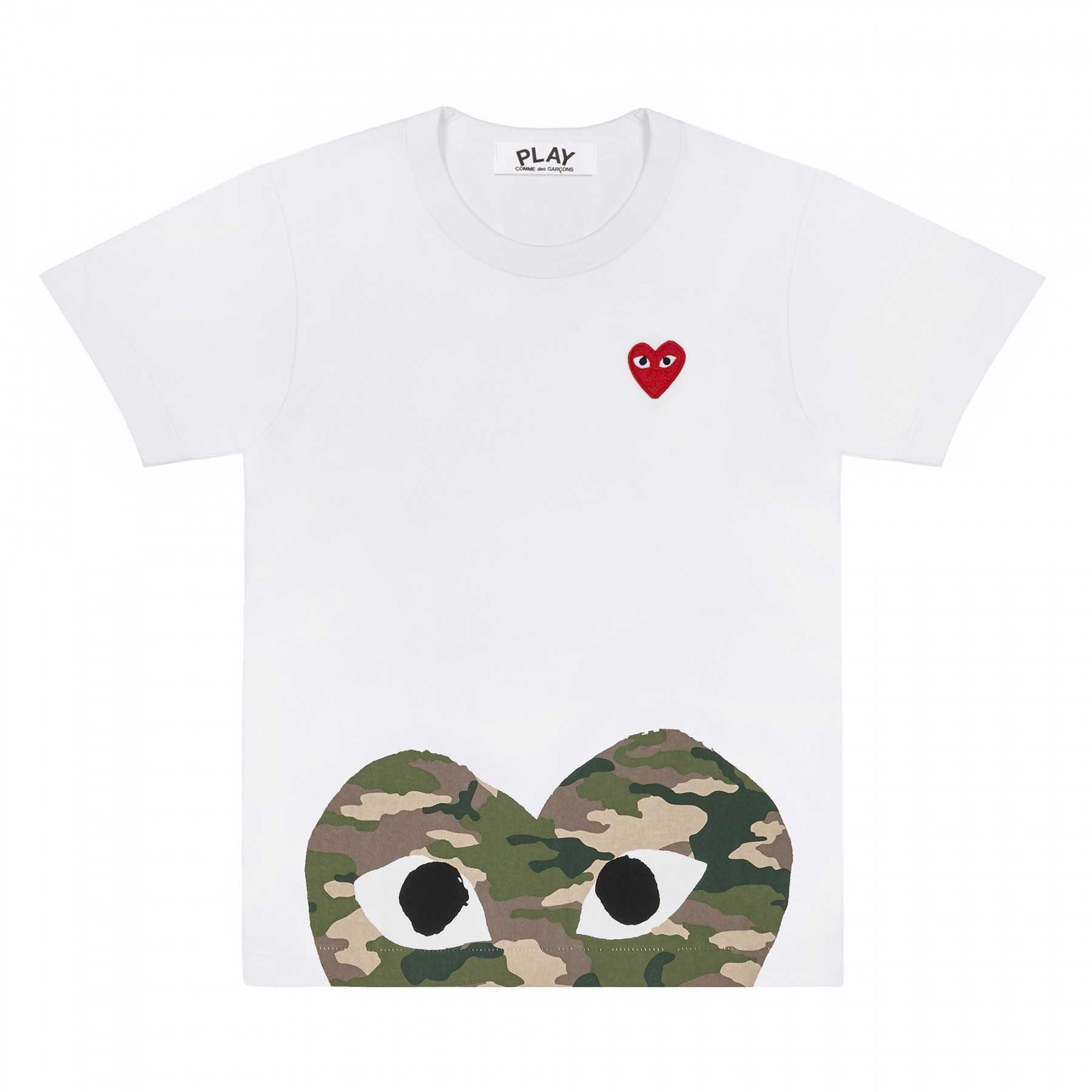 PLAY COMME des GARÇONS : เสื้อยืด Play Comme พื้นหัวใจทหารครึ่งชายเสื้อ (ของแท้จากญี่ปุ่น 100%)