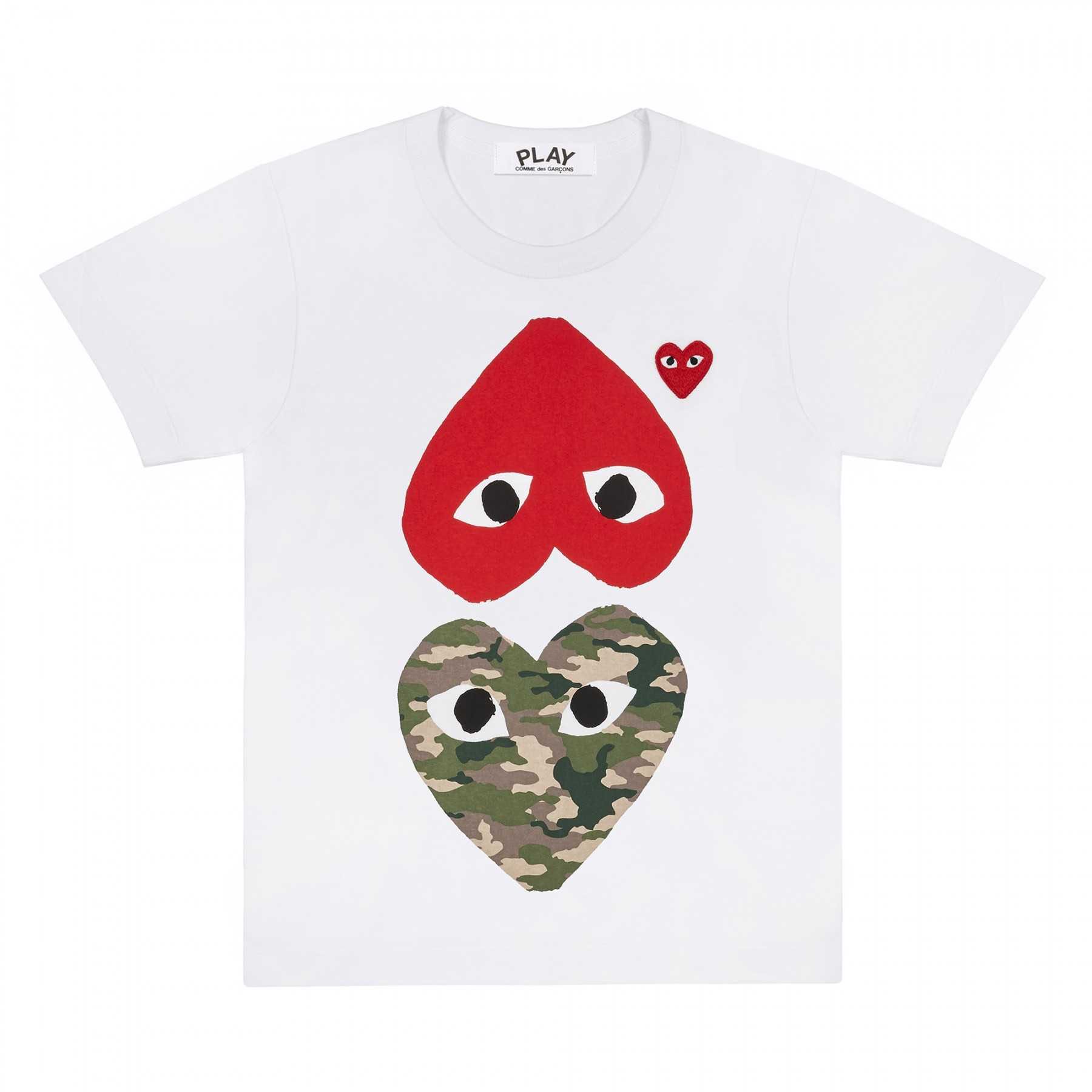 PLAY COMME des GARÇONS : เสื้อยืด Play Comme พื้นหัวใจทหารและหัวใจแดง (ของแท้จากญี่ปุ่น 100%)
