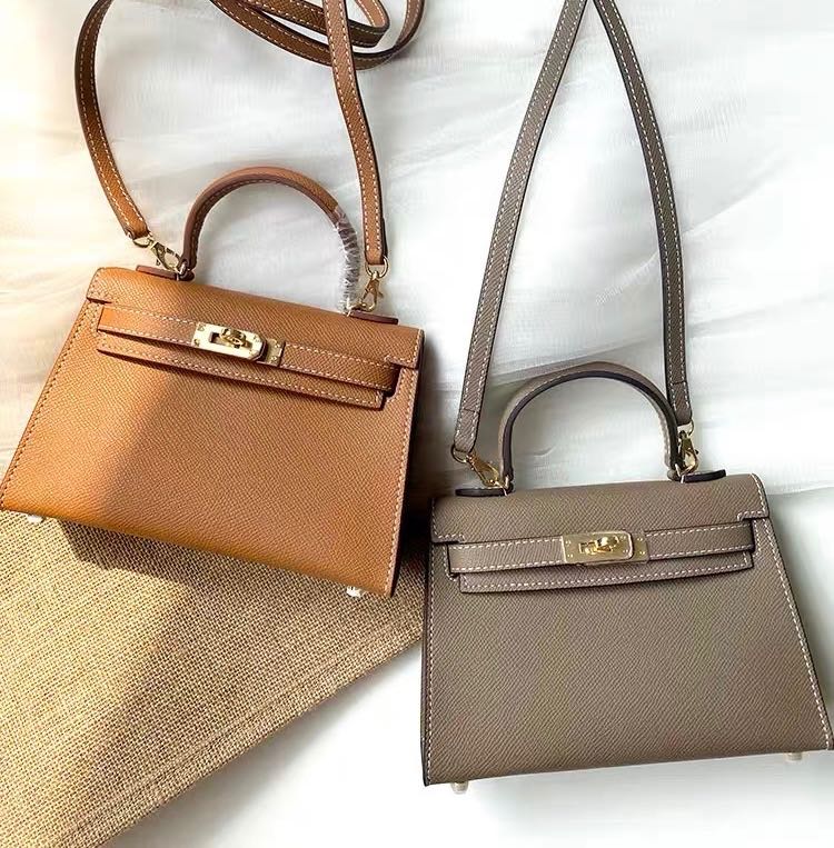 (Pre-order)หนังแท้100% กระเป๋าสะพายทรง Kelly Mini 19cm อะไหล่ทอง