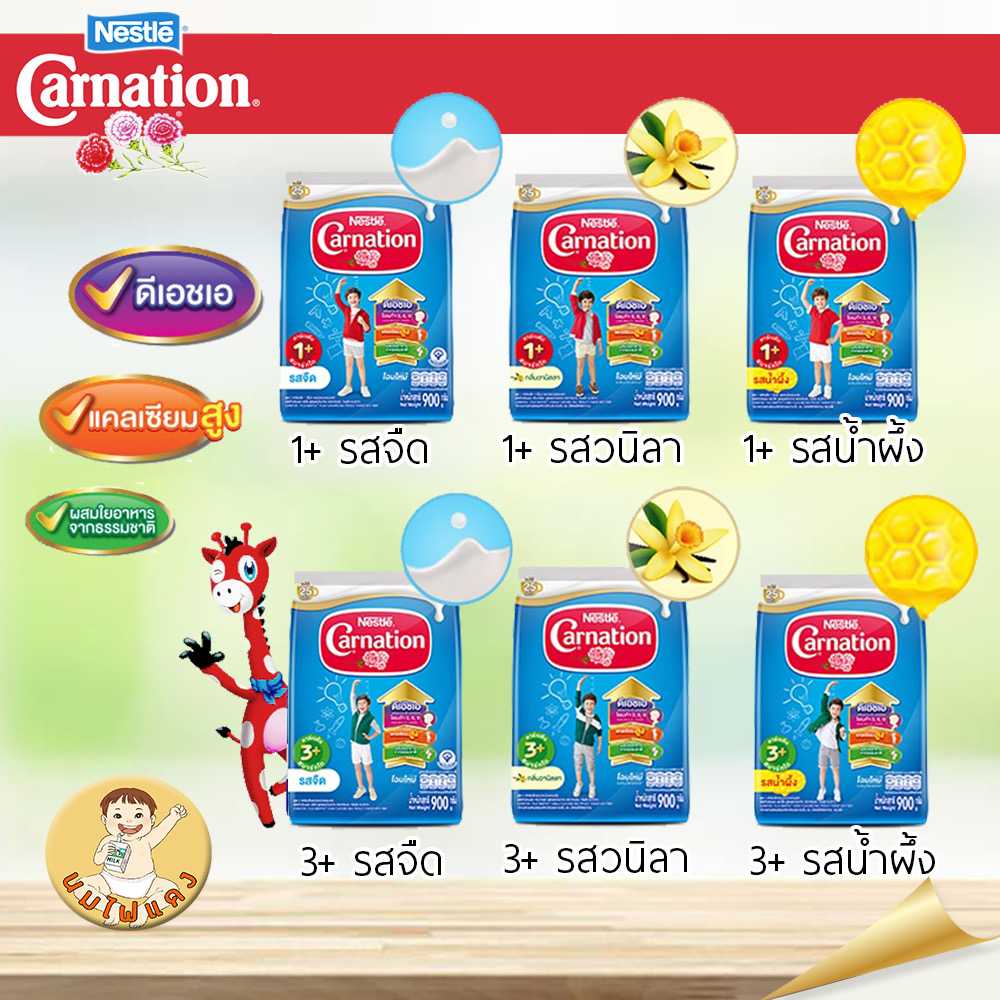 Carnation นมผง คาร์เนชั่น ขนาด 900 กรัม 1 ถุง (สามารถเลือกรสชาติได้)