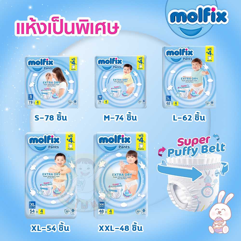 Molfix  pants Extra Dry ผ้าอ้อมแบบกางเกง  โมฟิกซ์ เอ็กตร้า ดราย 1 ห่อ (เลือกไซส์ได้)