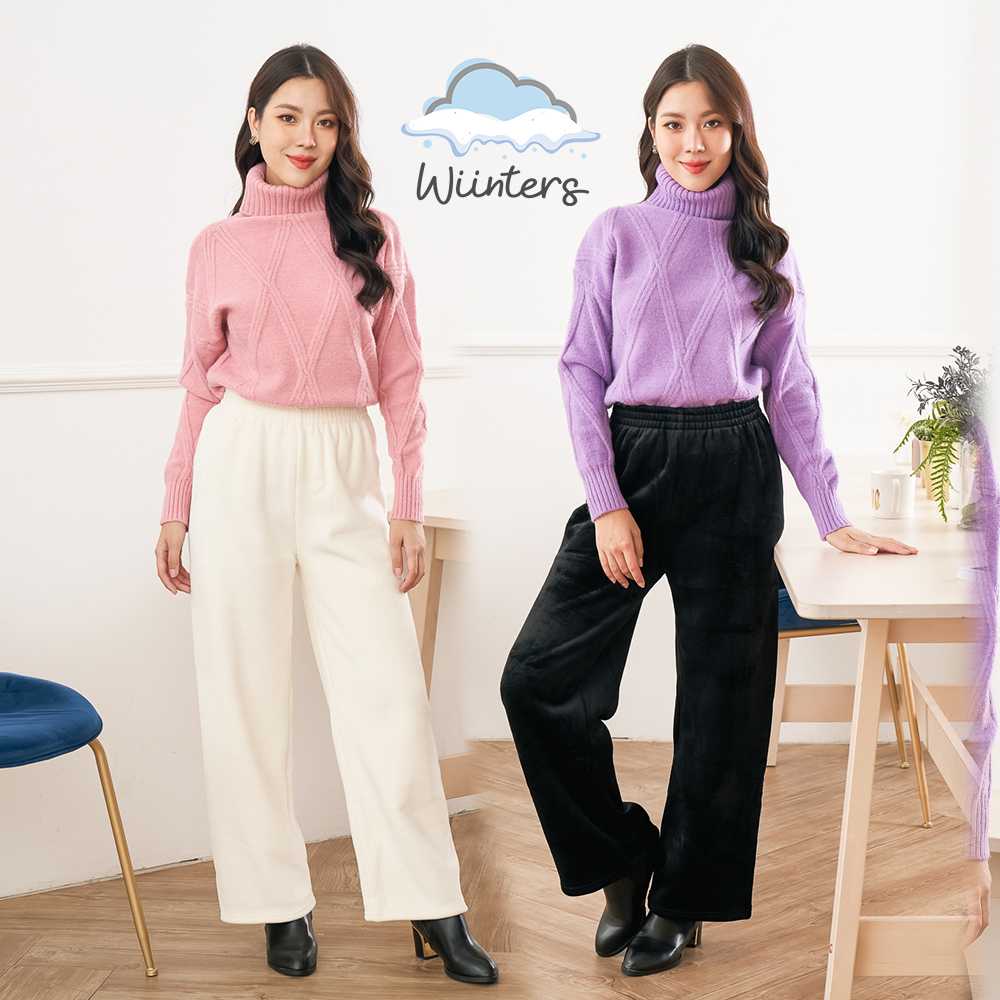 [ Classy Long Pants ]กางเกงขายาวบุขน เอวสูง เนื้อผ้าลูกฟูก