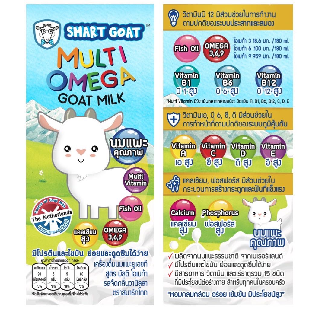 นมเเพะ มัลติวิตามิน+โอเมก้า - SMART GOAT (เเพ็ค 1 ลัง = 24 กล่อง)รสจืดกลิ่นวานิลลา  นมยูเอชที  UHT