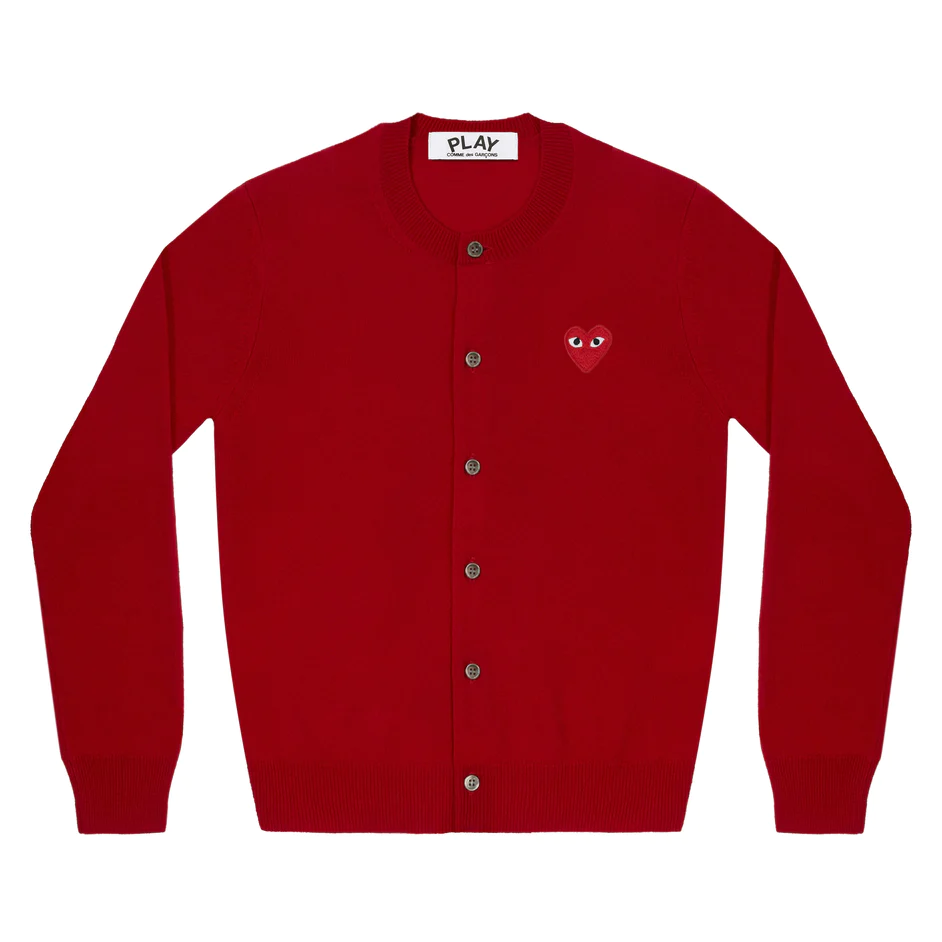 PLAY COMME des GARÇONS : เสื้อคาดิแกน Play Comme คอกลมสีแดงหัวใจแดง (ของแท้จากญี่ปุ่น 100%)