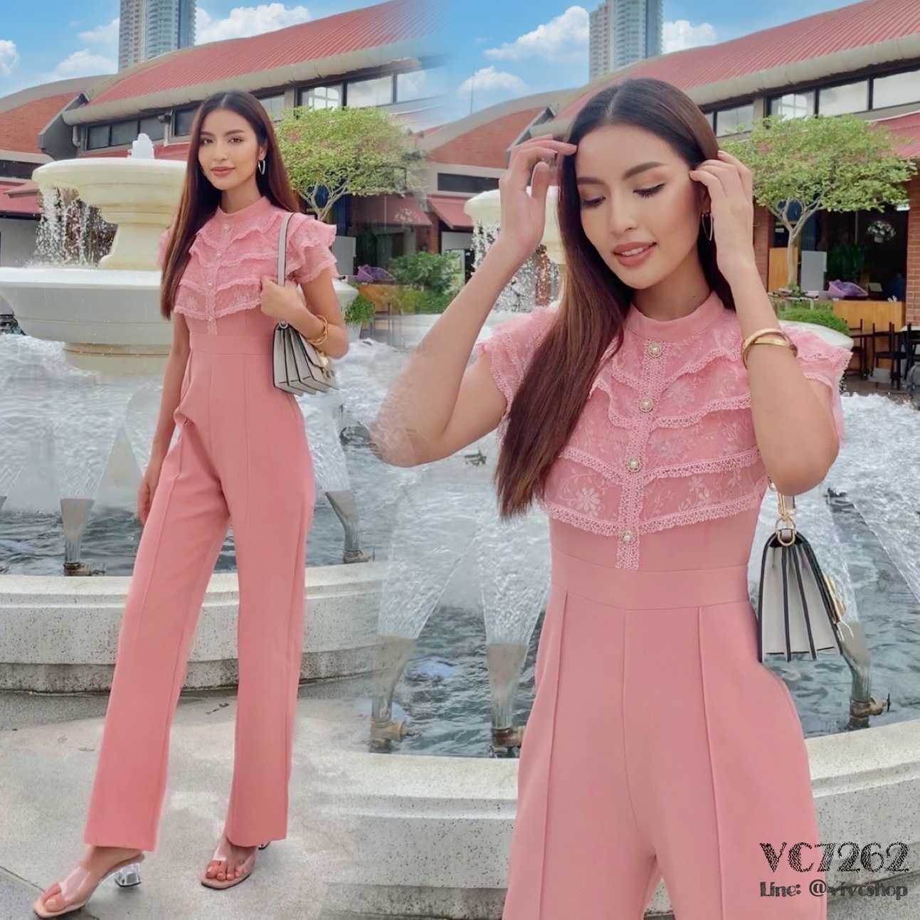 VC7262 Peach Lace Playsuit