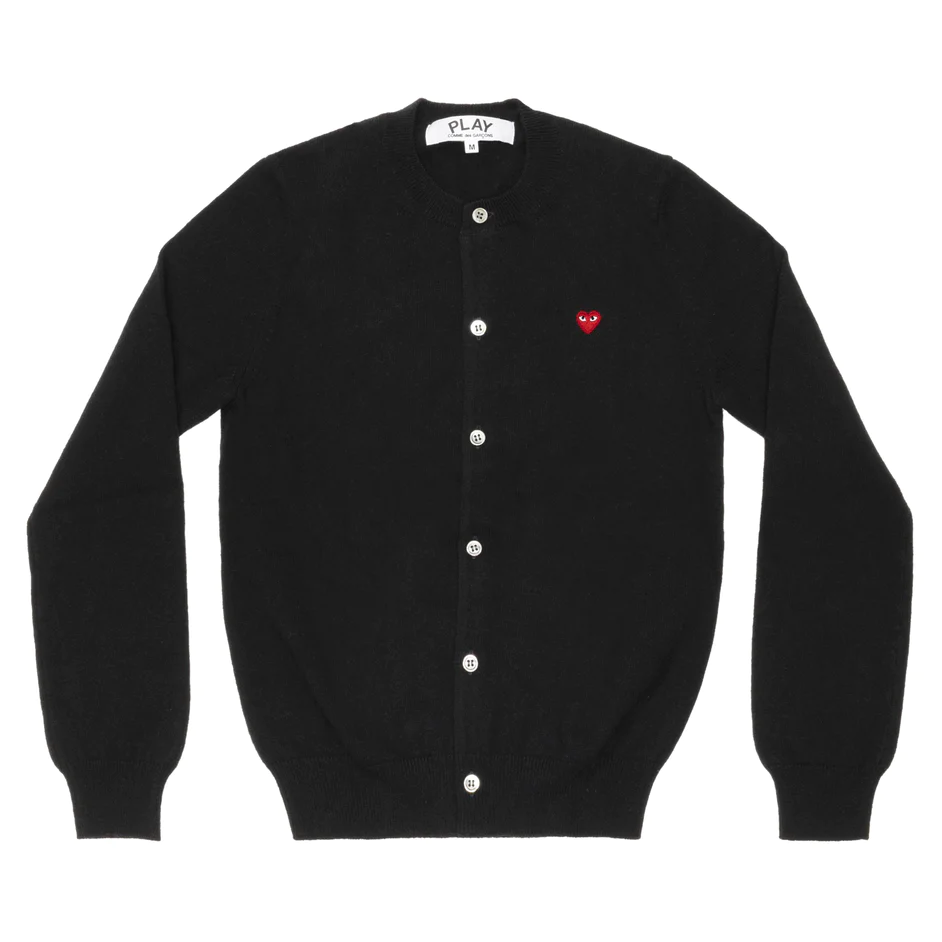 PLAY COMME des GARÇONS : เสื้อคาดิแกน Play Comme คอกลมสีดำหัวใจแดงจิ๋ว (ของแท้จากญี่ปุ่น 100%)