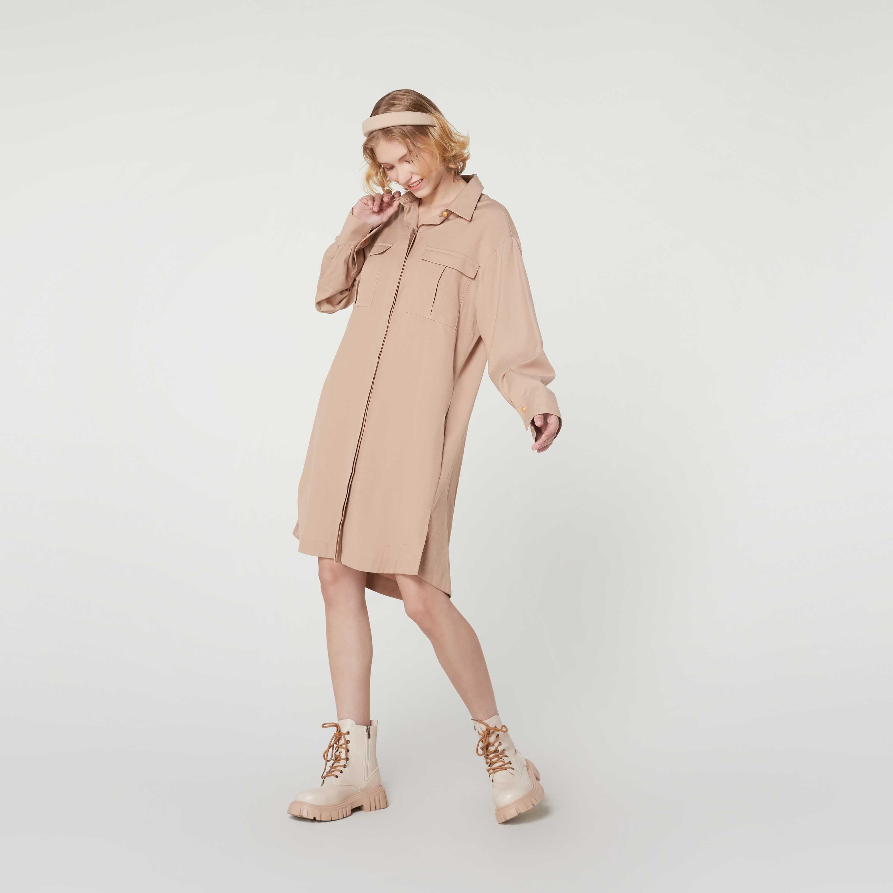 TWO POCKET TWIST SHIRT DRESS