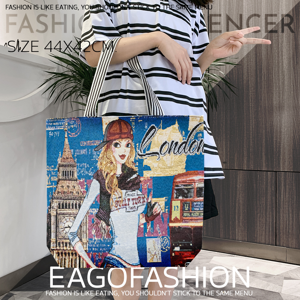 พร้อมส่ง กระเป๋าผ้า ผ้าแคนวาส หนา ลายชัด ลายน่ารัก  กระเป๋าสะพายไหล่ ความจุขนาดใหญ่ รุ่น BAG29