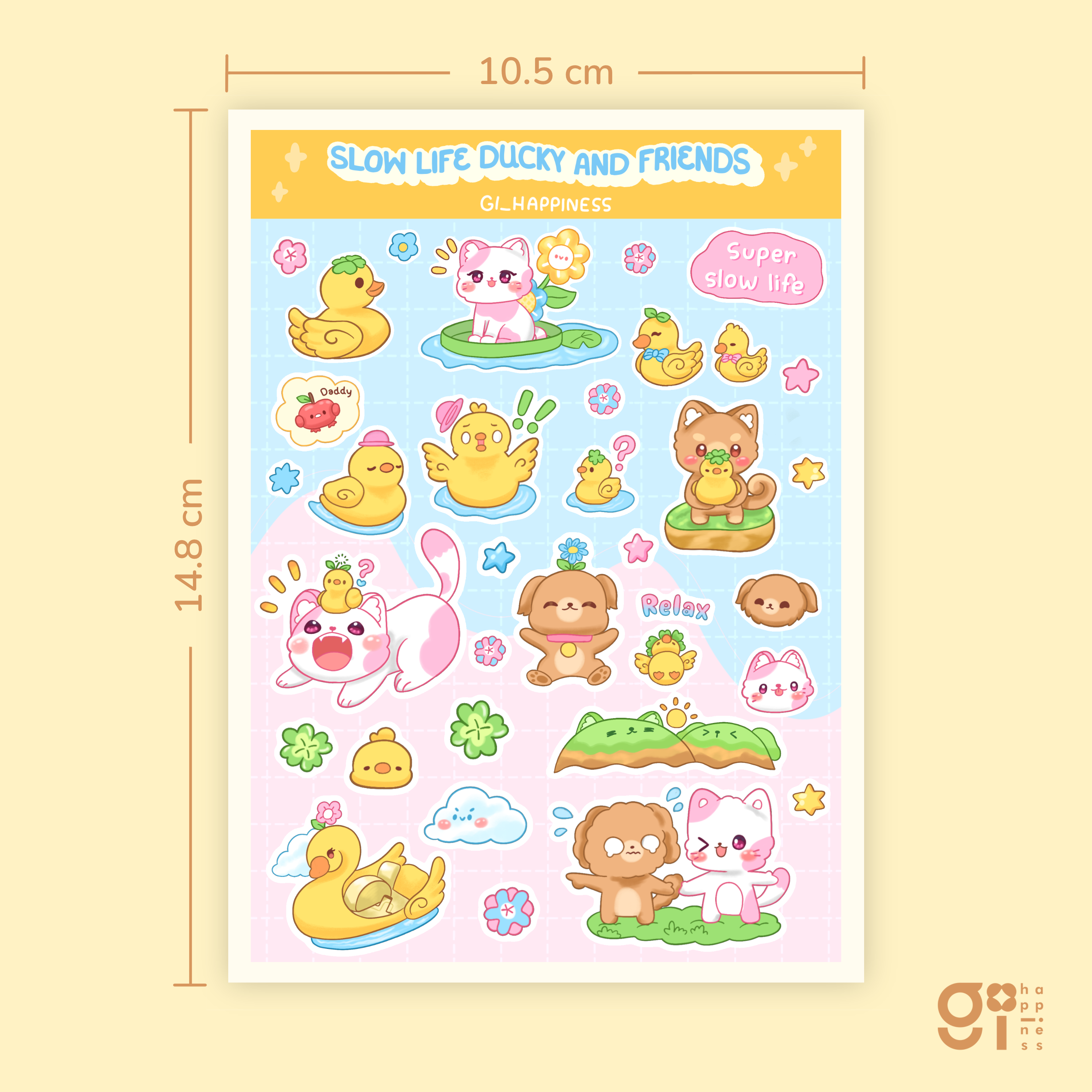 Slow life ducky and friends sticker A6