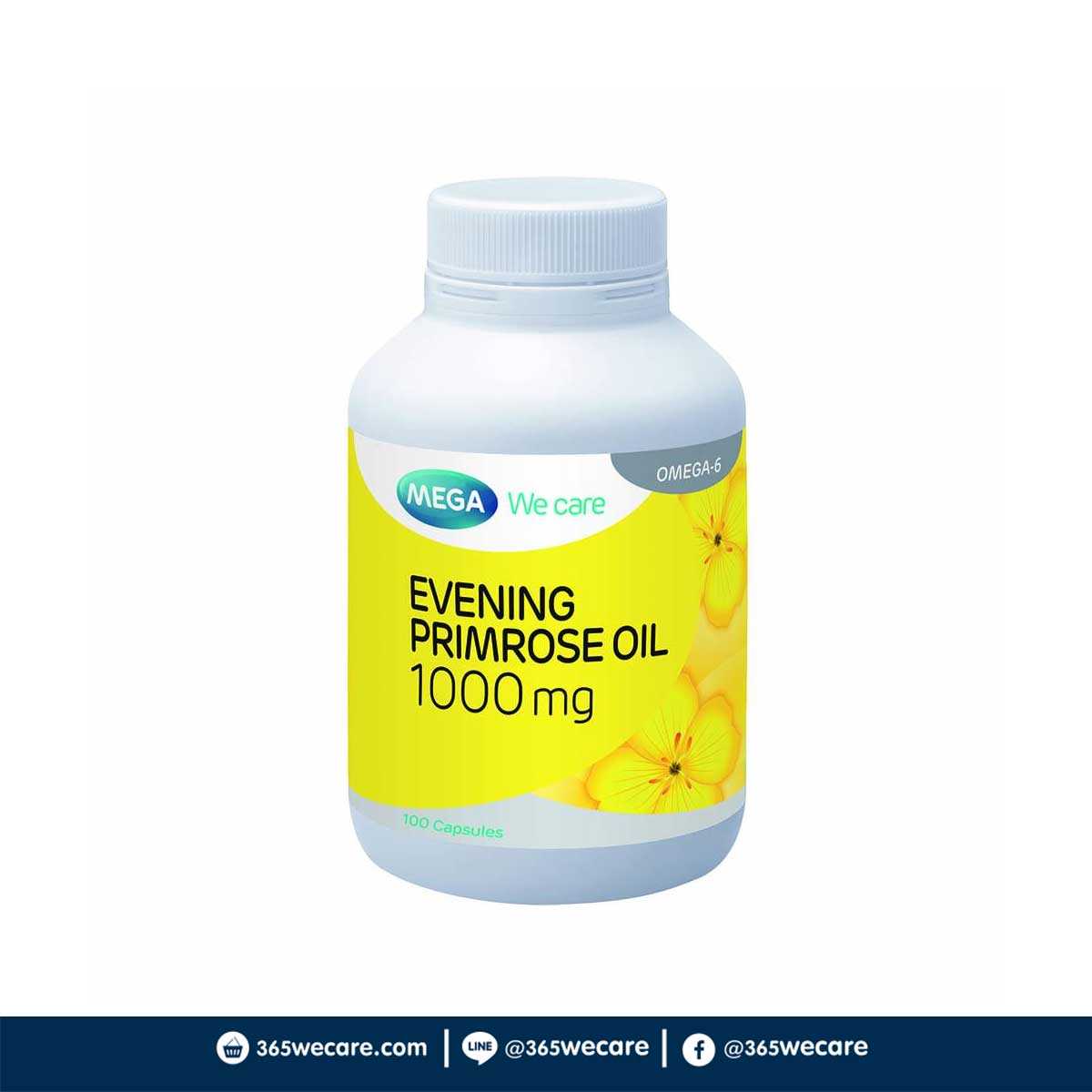 Mega Evening primrose oil 1000 mg. 100 เม็ด บรรเทาอาการวัยทอง ประจำเดือน (17946)