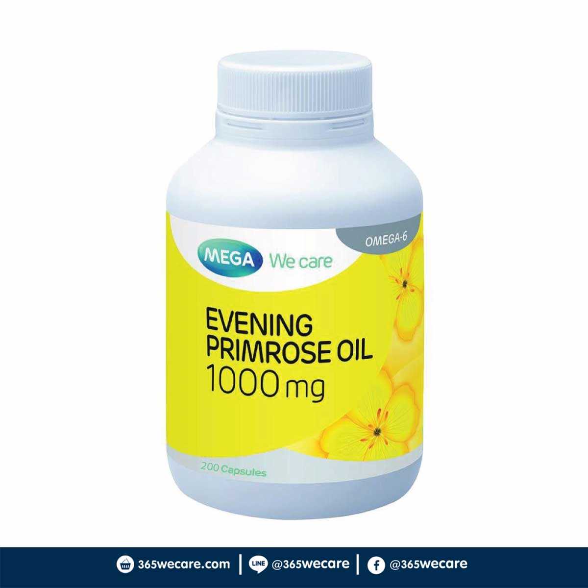 MEGA EVENING primrose oil 1000 mg 200 เม็ด ผิวแห้ง ลอกเป็นขุย คัน (18204)