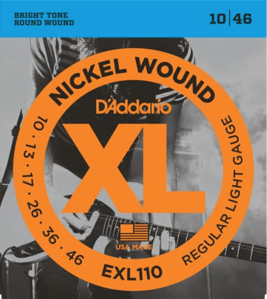 สายกีตาร์ไฟฟ้า เบอร์ 10 แบบนิกเกิล ของแท้ 100% (Regular Light, 10-46) D'Addario - EXL110 ของแท้ 100%