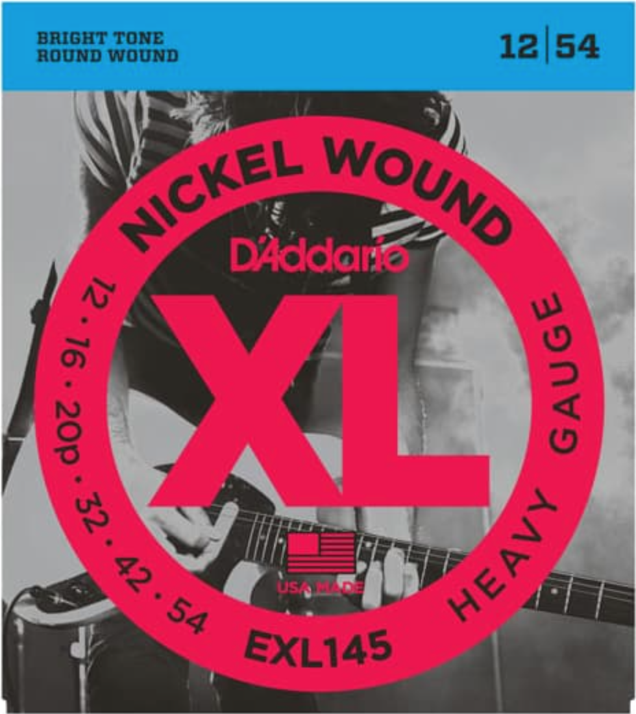 สายกีตาร์ไฟฟ้า เบอร์ 12 แบบนิกเกิล ของแท้ 100% (Heavy / Plain 3rd, 12-54) D'Addario - EXL145