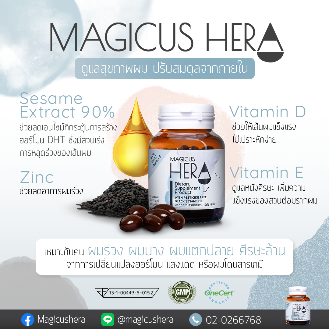 มาจิคัส เฮร่า Magicus Hera อาหารเสริมบำรุงผม สำหรับผู้มีปัญหาผมร่วง ผมบาง ศีรษะล้าน
