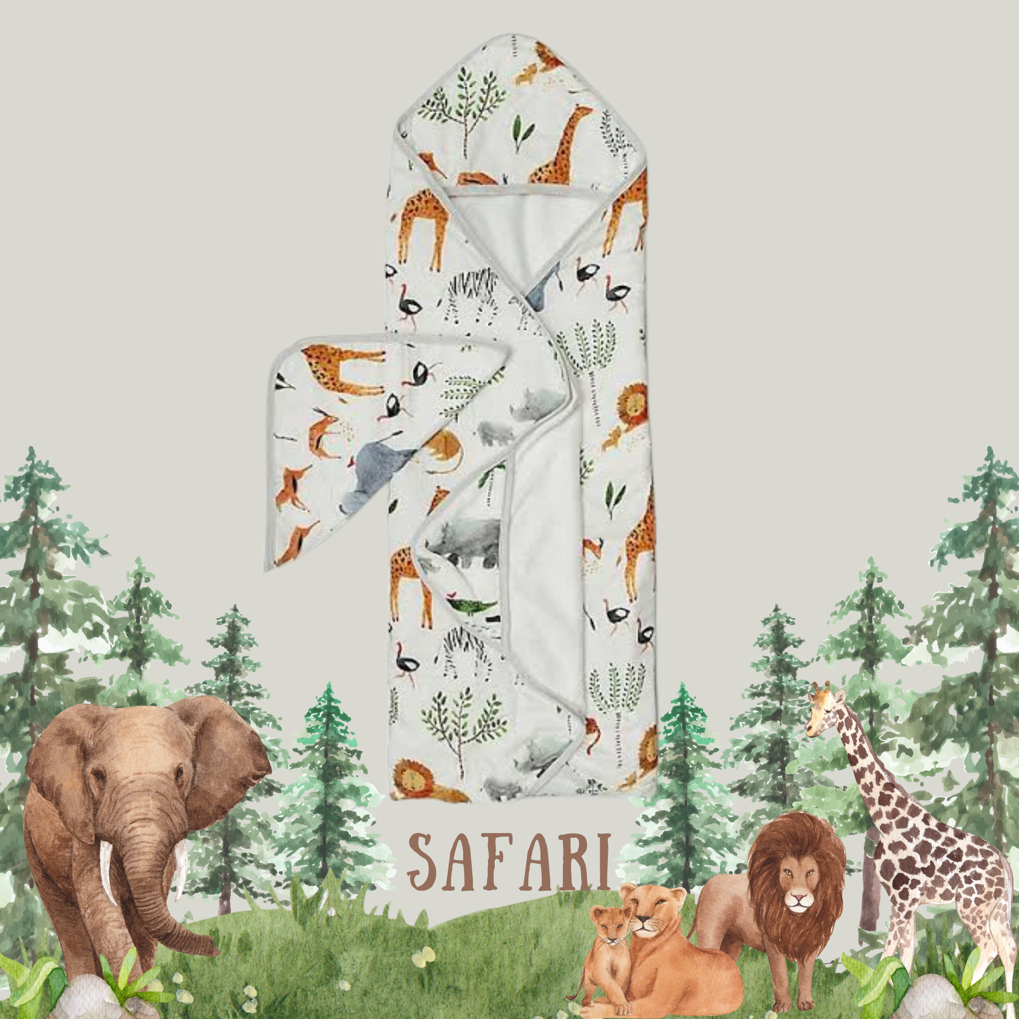 ผ้าเช็ดตัวแบบคลุมผม พร้อมผ้าอาบน้ำ Safari, Loulou Lollipop