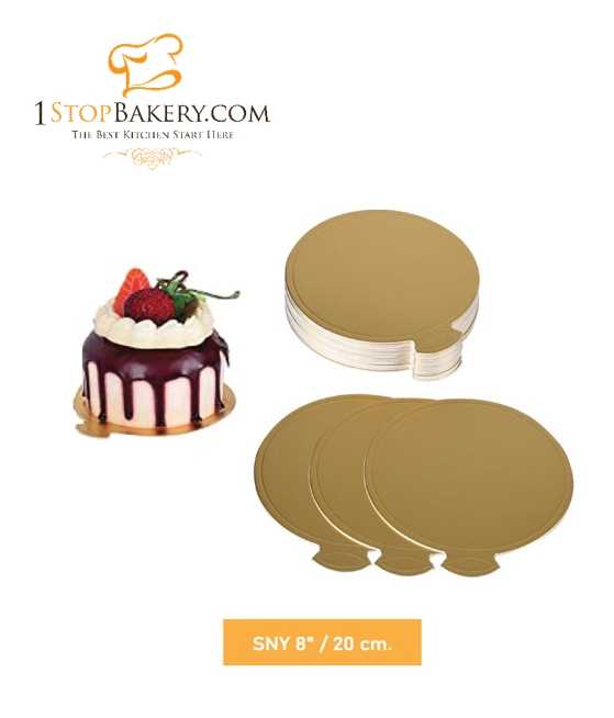 SNY 8 นิ้ว /20cm. Cake Board Gold Card with Handle -Fluted (P/10) / ฐานรองเค้ก