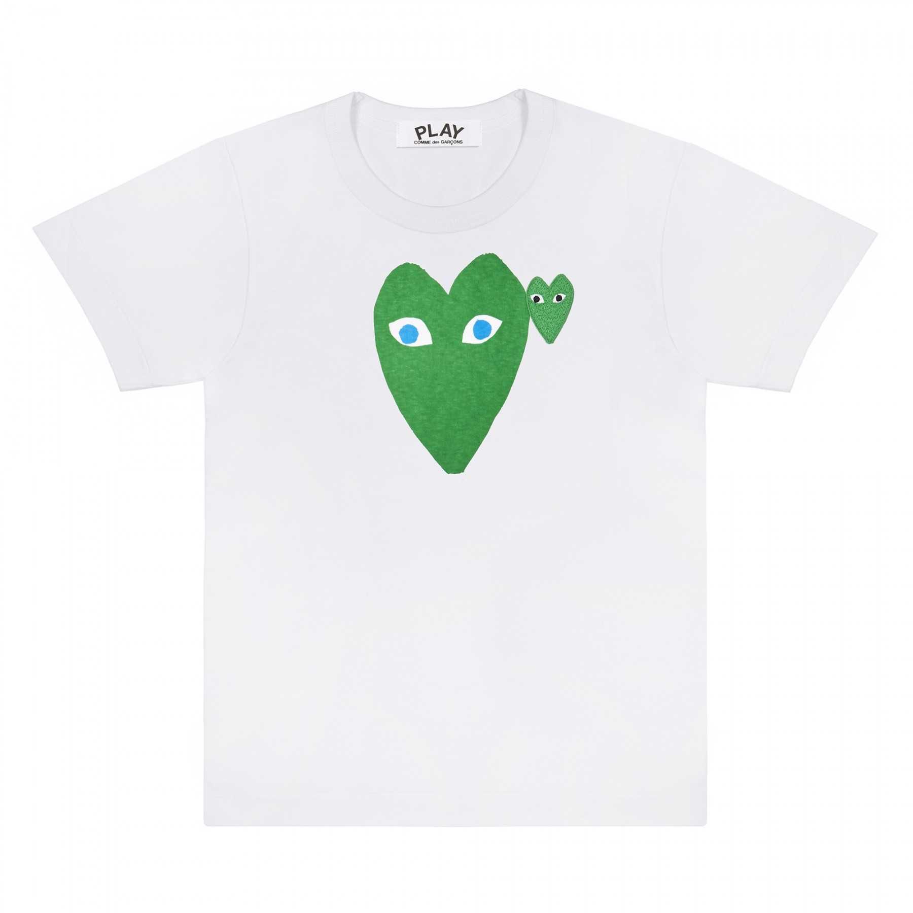 PLAY COMME des GARÇONS : เสื้อยืด Play Comme พื้นขาวหัวใจเขียวตาฟ้า (ของแท้จากญี่ปุ่น 100%)