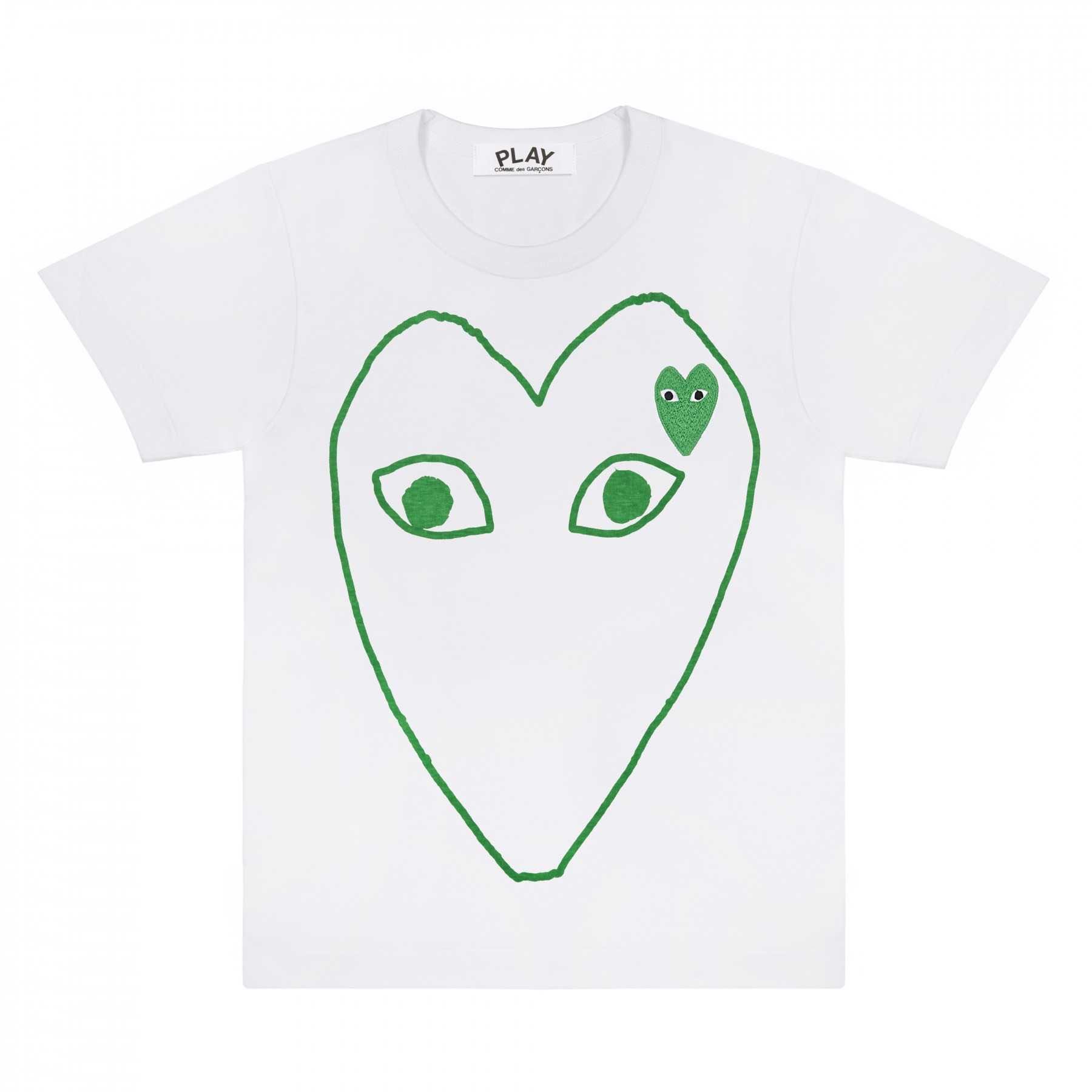 PLAY COMME des GARÇONS : เสื้อยืด Play Comme พื้นขาวหัวใจเขียวเส้น (ของแท้จากญี่ปุ่น 100%)