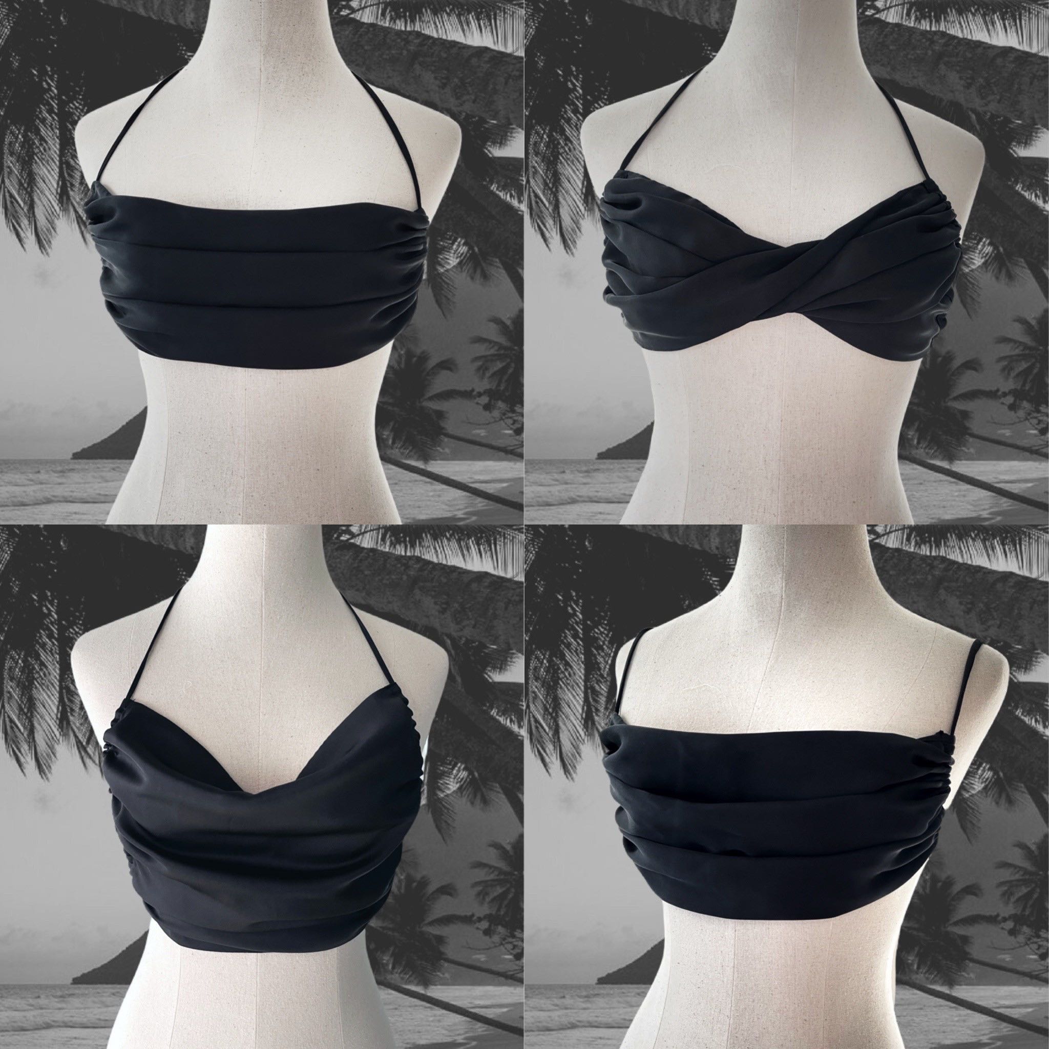 Summer Night Silky Multi-way Crop Top : Black