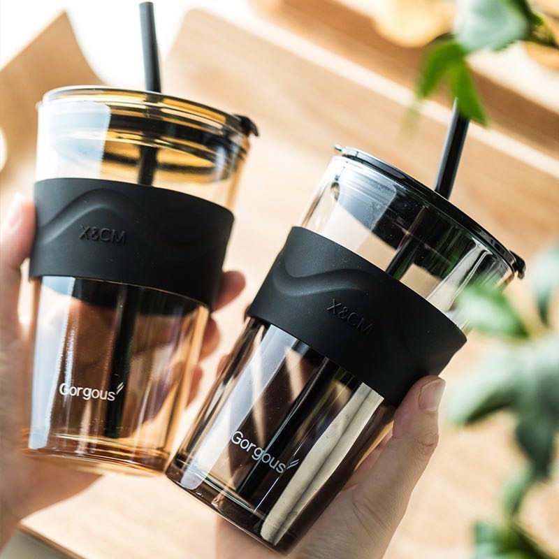 ▫️▪️Black Tumbler▪️▫️ แก้วทรงสูง พร้อมฝาสีดำ หลอดแก้วสีดำ  แก้วมีฝา Tumbler