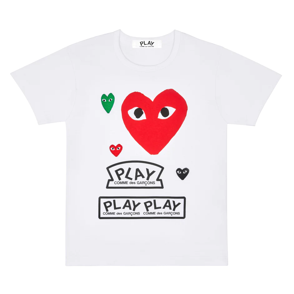 PLAY COMME des GARÇONS : เสื้อยืด Play Comme พื้นขาว Play กับหัวใจแดงแขนสั้น (ของแท้จากญี่ปุ่น 100%)