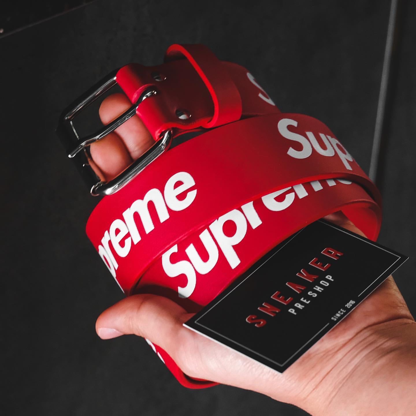 Supreme Repeat Leather Belt Red