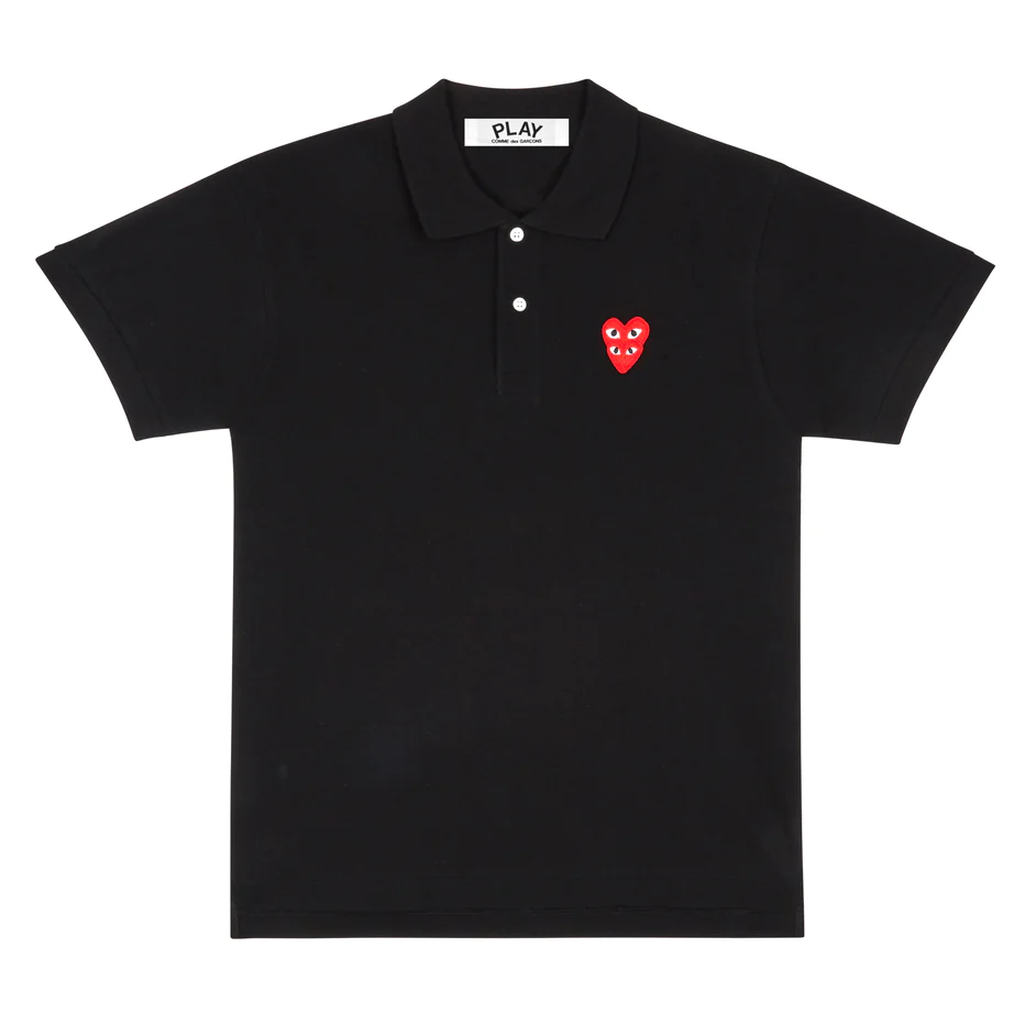 PLAY COMME des GARÇONS : เสื้อโปโล Play Comme ดำหัวใจแดงซ้อน  (ของแท้จากญี่ปุ่น 100%)
