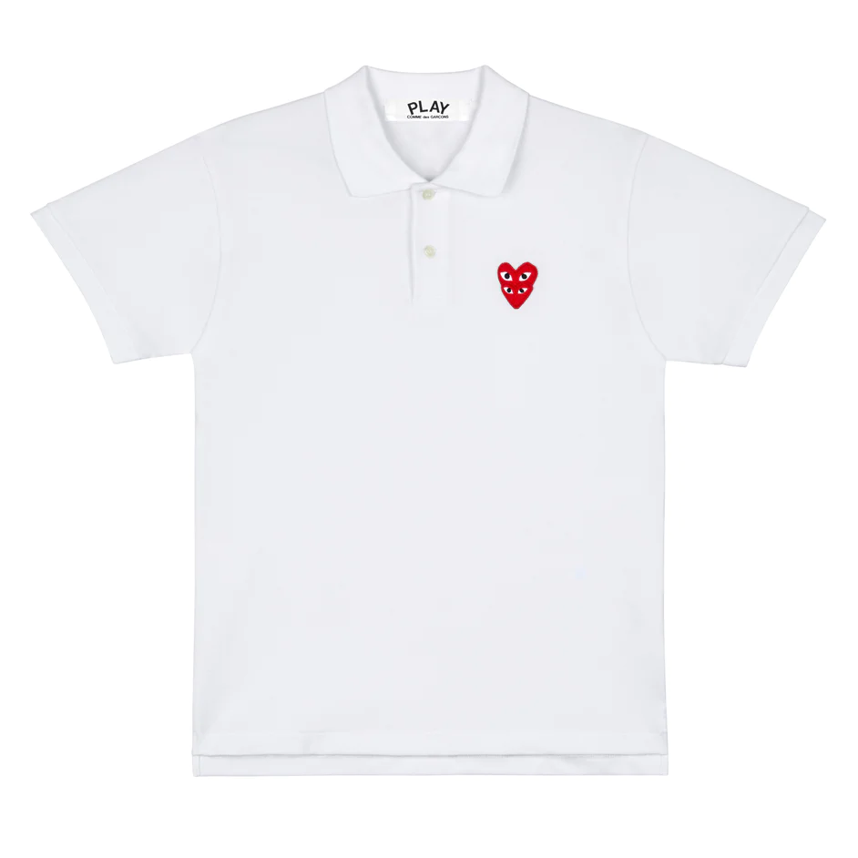 PLAY COMME des GARÇONS : เสื้อโปโล Play Comme ขาวหัวใจแดงซ้อน  (ของแท้จากญี่ปุ่น 100%)